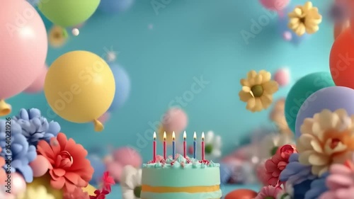Festive Birthday Cake Balloons Flowers.