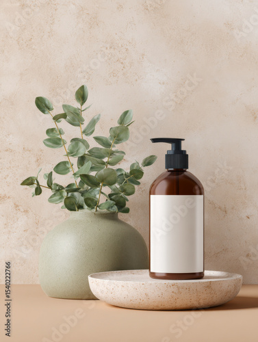 Minimalist hair oil mockup showcasing sustainable beauty branding with natural elements in a serene setting