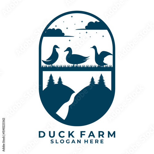 Duck vintage logo design vector. Duck Farmer logo template