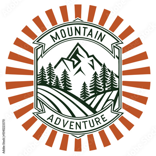 Mountain crest with adventure banner design vector