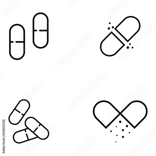 Capsule pill icon Flat simple outline set. Single open pill line icon, Pills Icon in trendy flat style isolated on white background. Tablet symbol for web site design, logo, app. Vector illustration.