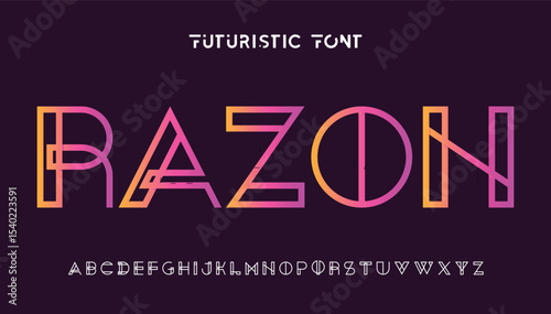 Colorful Creative Outline Double line monogram alphabet and tech fonts. Lines font regular uppercase and lowercase. Vector illustration.