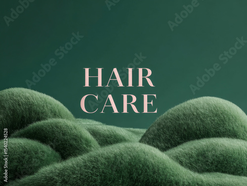 Hair care text on emerald background, eco natural 