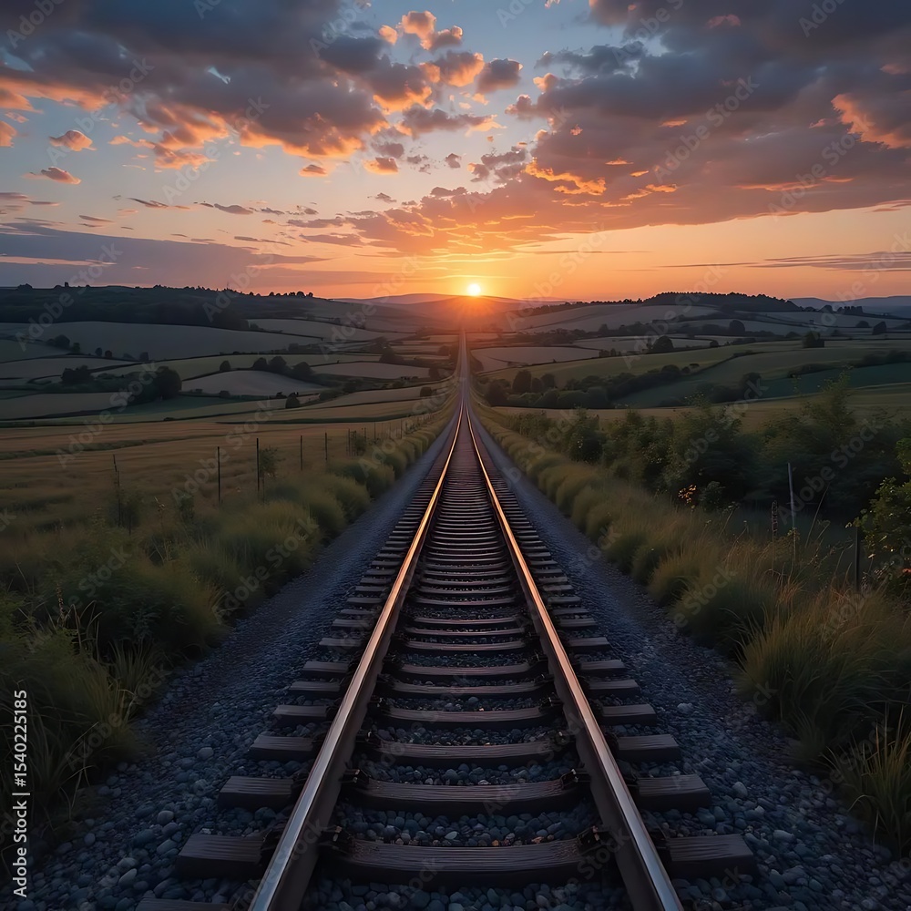 Fototapeta premium Tranquil Railroad at Sunrise