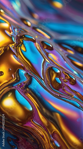 Iridescent oil slick surface with vibrant colors abstract macro photography
