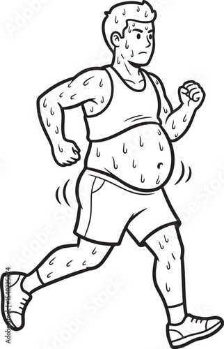 Determined overweight man running or jogging for exercise and weight loss