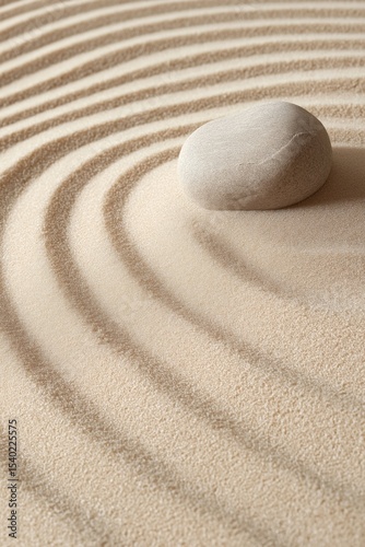 Zen garden serenity: stone on raked sand with concentric patterns