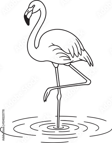 Elegant Flamingo in Water Outline Illustration for Coloring and Design Projects