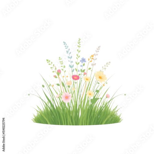 green grass and flowers