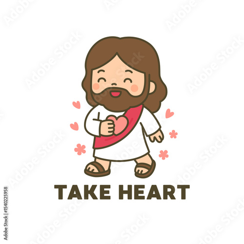 Kawaii Jesus with Hand on Heart Saying Take Heart