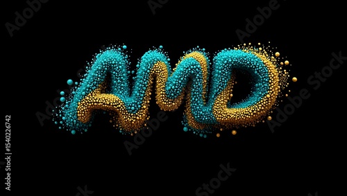 Amd logo design with blue and yellow spheres on black background for tech and gaming enthusiasts design