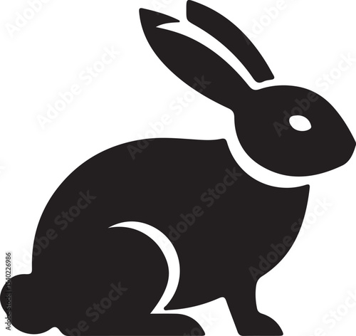 Bold black silhouette of a rabbit with large ears for design or nature themes