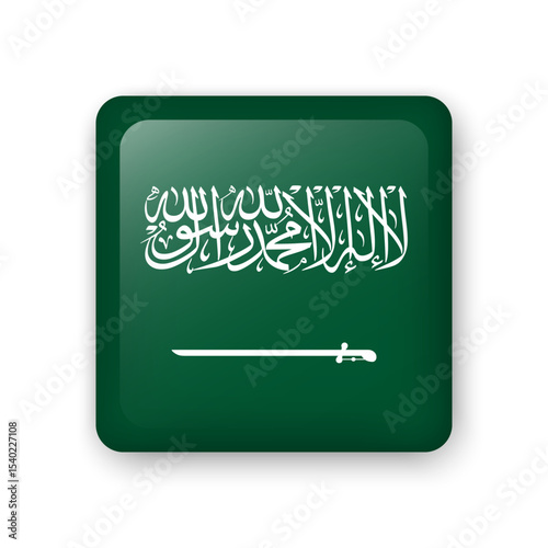 Saudi Arabia flag glass icon. Square vector element with shadow. Best for mobile apps, UI and web design.