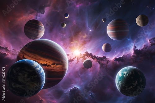 Explore the universe planets and moons in a beautiful nebula galaxy space scene wallpaper background