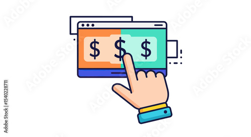 Hand Pressing Colorful Dollar Sign Button on Digital Interface

