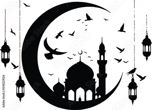 silhouette of mosque in the night