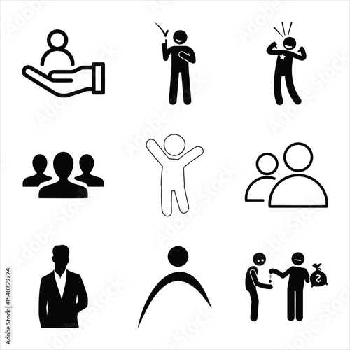 Pictogram Set Depicting Business And Social Concepts Black And White Vector Illustration