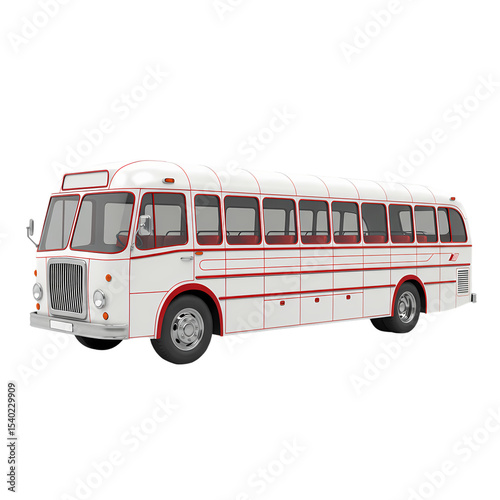 Vintage White and Red Coach Bus isolated on transparent bacckground