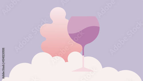 Abstract illustration of a wine glass with soft background and decorative elements