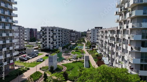 city ​​street New modern district architecture housing construction Wroclaw Poland