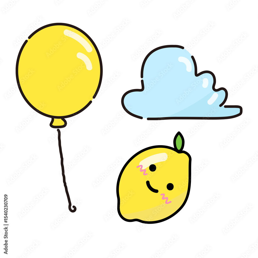 Fototapeta premium Balloon Cloud Lemon Cartoon Illustration Drawing Doodle