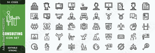 Consulting icon collection set. Containing design Trusted, Analysis, Knowledge, Advice, Strategy