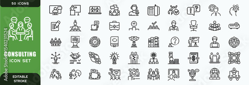 Consulting icon collection set. Containing design Trusted, Analysis, Knowledge, Advice, Strategy