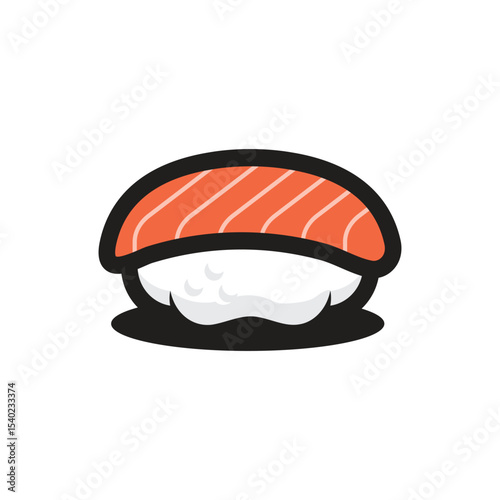 Cute Salmon Sushi Icon – Kawaii Japanese Food Vector Illustration