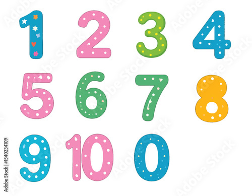 Colorful cartoon vector number sets for children's education