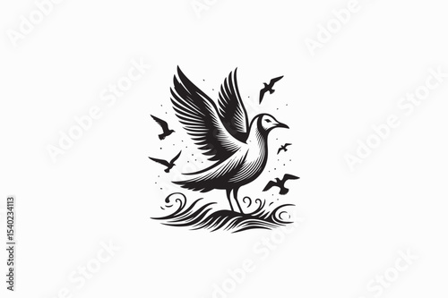 A Gull bird vector silhouettes image made by adobe illustrator with white color back round. eps