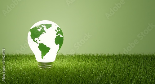 Illuminated Earth Globe Lightbulb on Grass Representing Sustainability