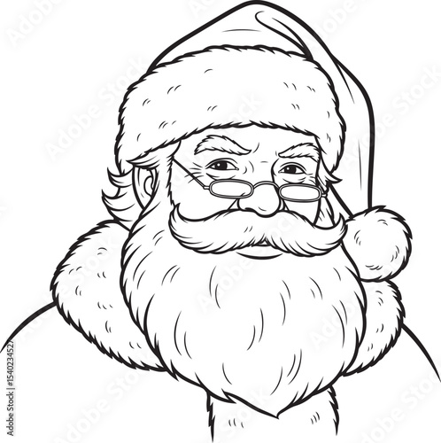 Grumpy Old Santa Claus, Christmas Vector Illustration in Black and White