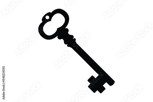 Key icon vector silhouette, Vintage antique key silhouette black