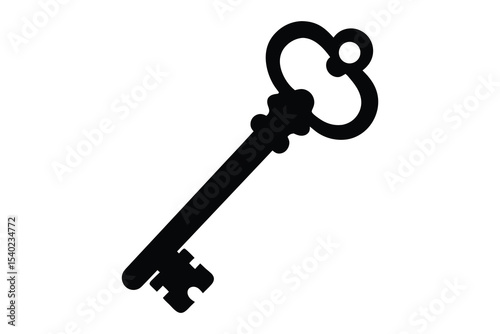 Key icon vector silhouette, Vintage antique key silhouette black