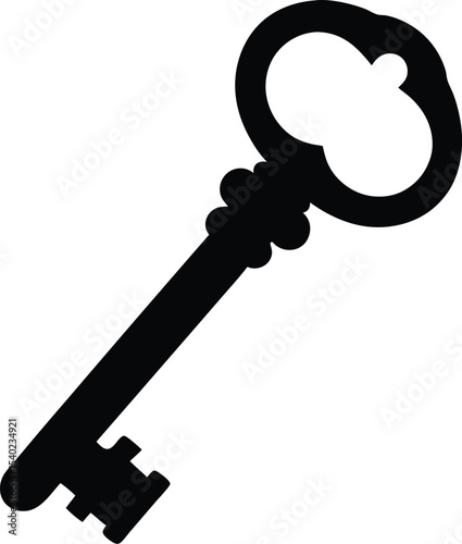 Key icon vector silhouette, Vintage antique key silhouette black