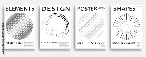Modern posters . Vector design composition with various geometric shapes . Abstract contemporary art . Vector art ideal for media, ads, covers, brochures, banners. Black and white.
