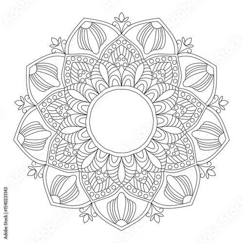 Complex Mandala Coloring Page - Intricate Mandala Design for Adults - Detailed Mandala Art Pattern with Geometric Shapes and Floral Elements for Meditation