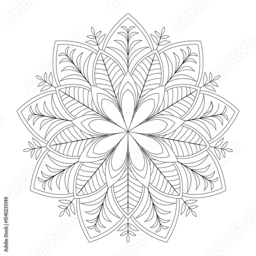 Botanical Mandala Coloring Page - Elegant Botanical Mandala Design for Adults - Detailed Botanical Mandala Art Pattern with Leaves and Floral Elements