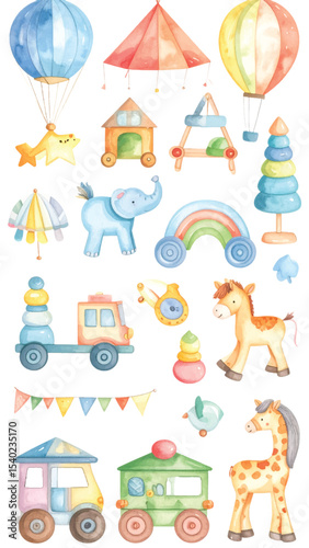 A playful vector illustration of a icon set of cartoon baby animal toys for children