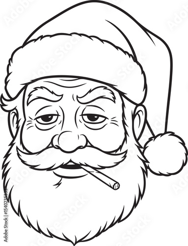 Cartoon Santa Claus Character Smoking a Cigar with Sarcastic Expression