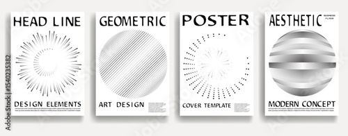 Modern posters . Vector design composition with various geometric shapes . Abstract contemporary art . Vector art ideal for media, ads, covers, brochures, banners. Black and white.

