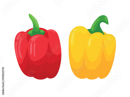 Red and yellow bell peppers. Flat vector clipart, illustration with isolated background.