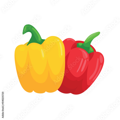 Red and yellow bell peppers. Flat vector clipart, illustration with isolated background.