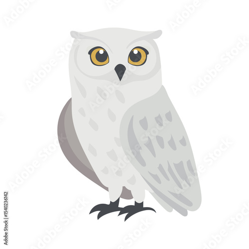 Cute polar owl. Flat vector clipart, illustration with isolated background.