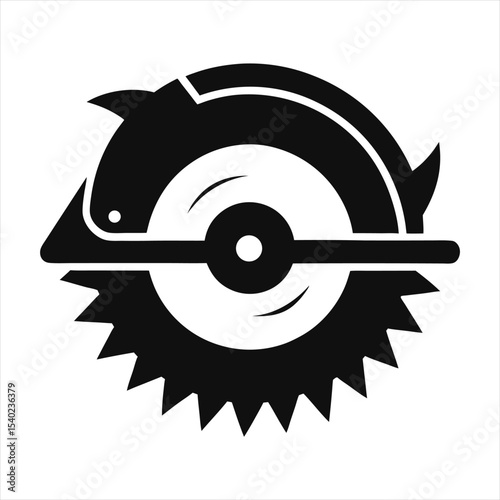 Black and White Circular Saw Blade Icon: Industrial Tool for Woodworking and Construction