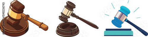 Judge's Gavel Set – Legal Authority Symbol in Wood and Blue. 