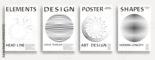 Modern posters . Vector design composition with various geometric shapes . Abstract contemporary art . Vector art ideal for media, ads, covers, brochures, banners. Black and white.
