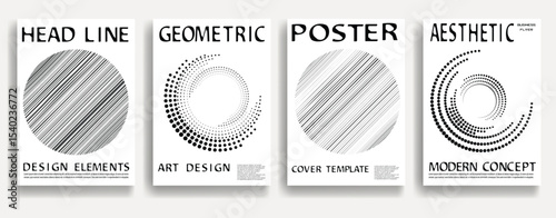 Modern posters . Vector design composition with various geometric shapes . Abstract contemporary art . Vector art ideal for media, ads, covers, brochures, banners. Black and white.
