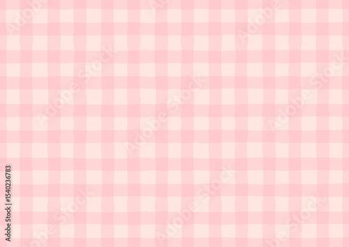 かわいい手書き風のピンク色のチェック柄背景　イラスト　ベクター	
