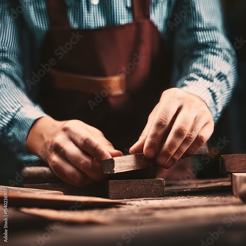 Carpenter smoothing wood